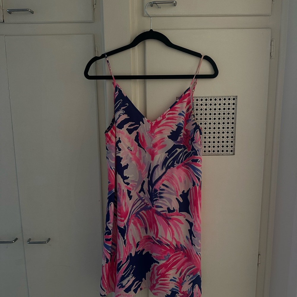 Lilly Pulitzer Pink & Navy Tropical V-Neck Slip Dress